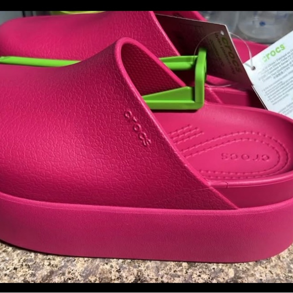 CROCS Women's Fuchsia Mules with Green Accents